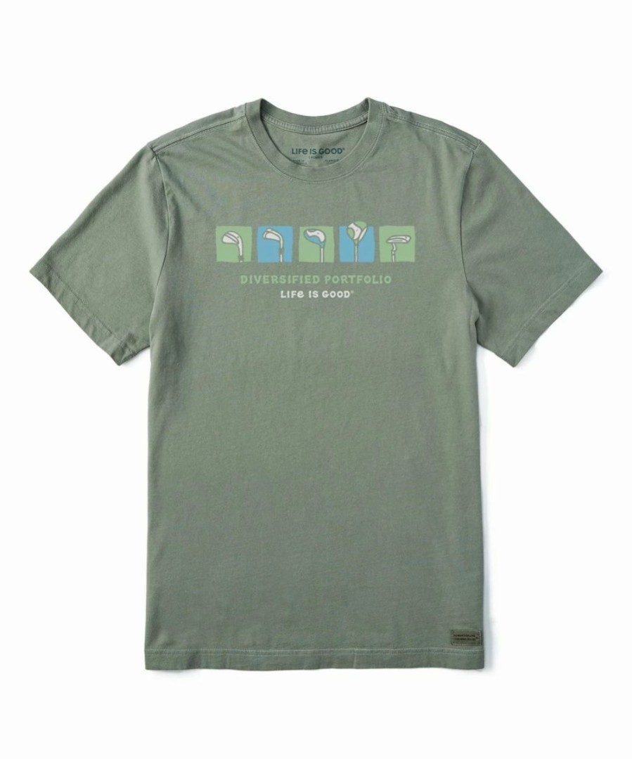 Clearance * Cheapest Life Is Good Moss Green 'Diversified Portfolio' Crusher Crewneck Tee Men