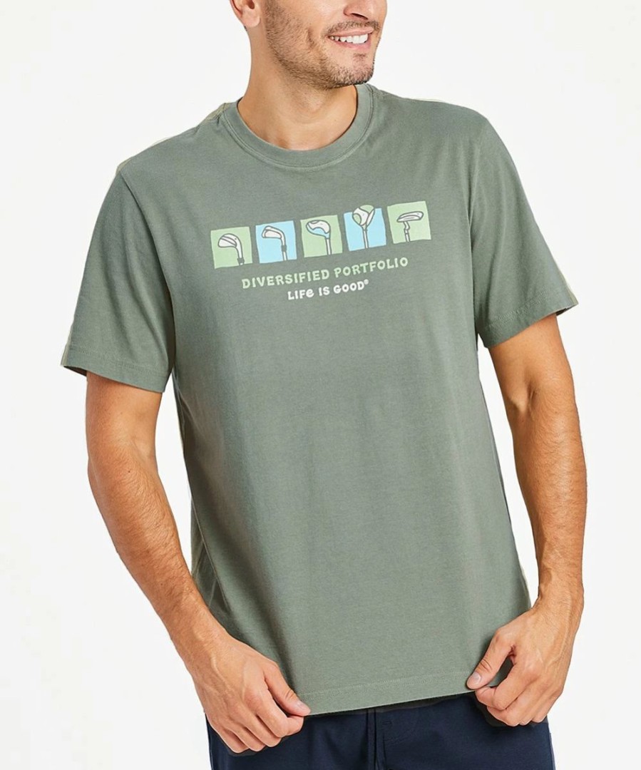 Clearance * Cheapest Life Is Good Moss Green 'Diversified Portfolio' Crusher Crewneck Tee Men