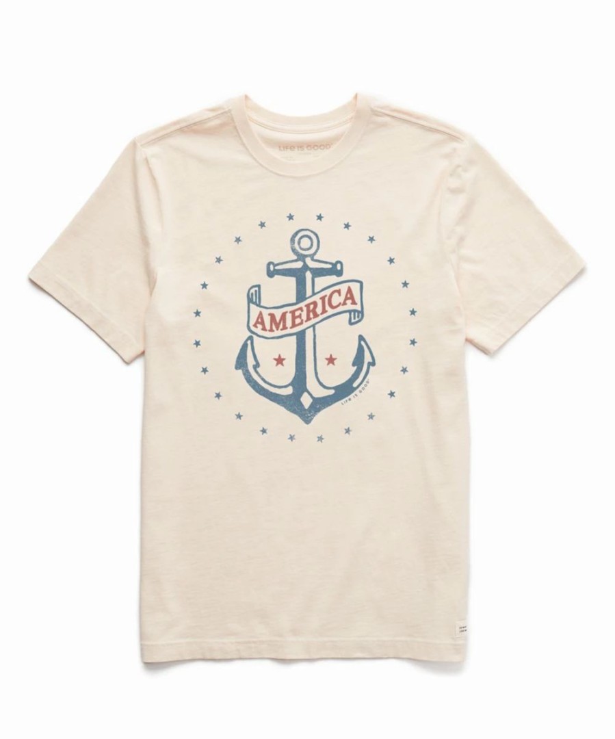 Wholesale * Hot Sale Life Is Good Putty White 'America' Anchor Crusher Crewneck Tee Men