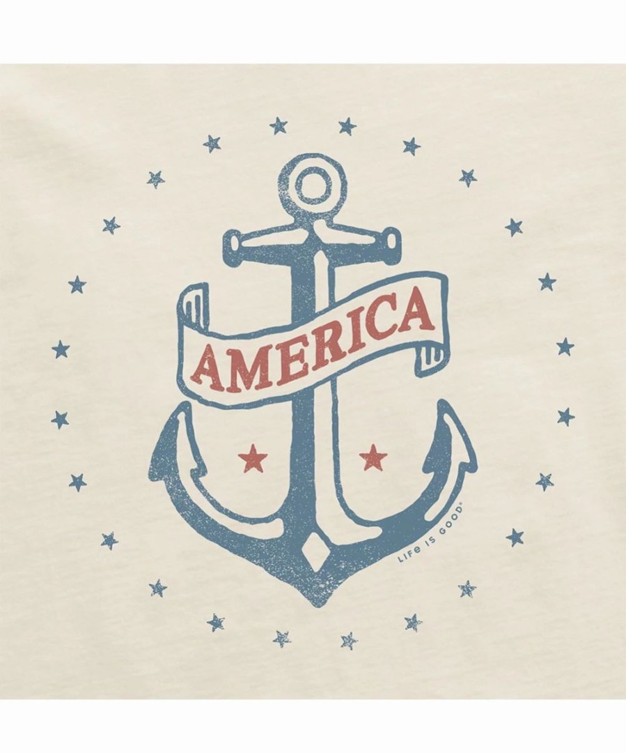 Wholesale * Hot Sale Life Is Good Putty White 'America' Anchor Crusher Crewneck Tee Men