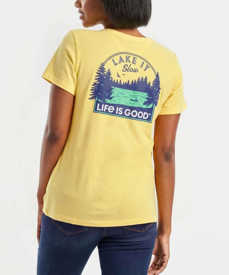 Wholesale * Hot Sale Life Is Good Happy Yellow 'Lake It Slow' Logo Crewneck Tee Women