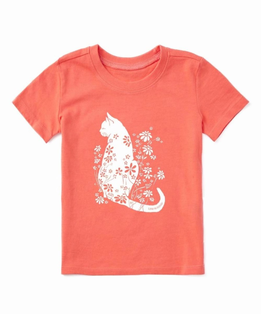 New * Best Sale Life Is Good Mango Orange Cat Flower Power Crusher Crewneck Tee Girls