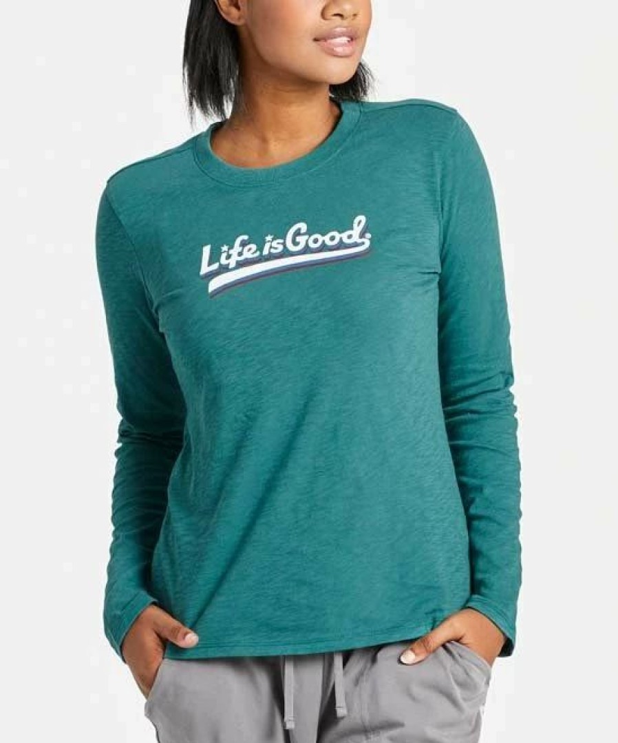 Best * Coupon Life Is Good Spruce Green Logo Ballpark Crusher Crewneck Tee Women