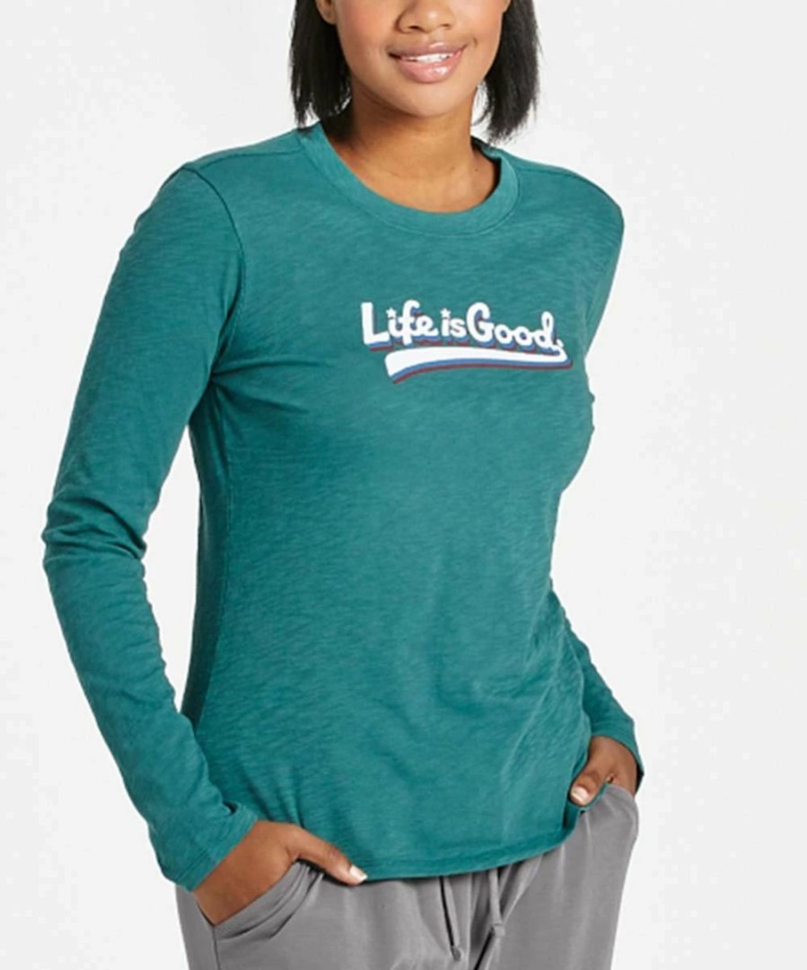 Best * Coupon Life Is Good Spruce Green Logo Ballpark Crusher Crewneck Tee Women