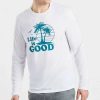 Hot * Best Sale Life Is Good Cloud White 'Life Is Good' Palm Tree Long-Sleeve Active Crewneck Tee Men