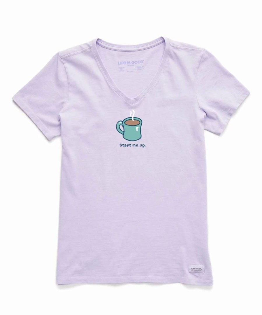 Best * Best Pirce Life Is Good Lilac Purple 'Start Me Up' Coffee Crusher V-Neck Tee Women