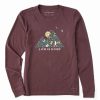 Hot * New Life Is Good Mahogany Brown Floral Mountain Long-Sleeve Crusher-Lite Tee Women