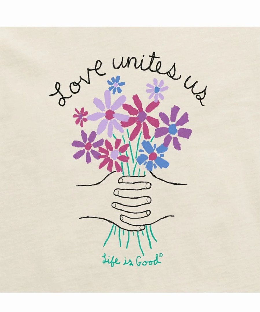 New * Best Deal Life Is Good Putty White 'Love Unites Us' Crusher Crewneck Tee Women