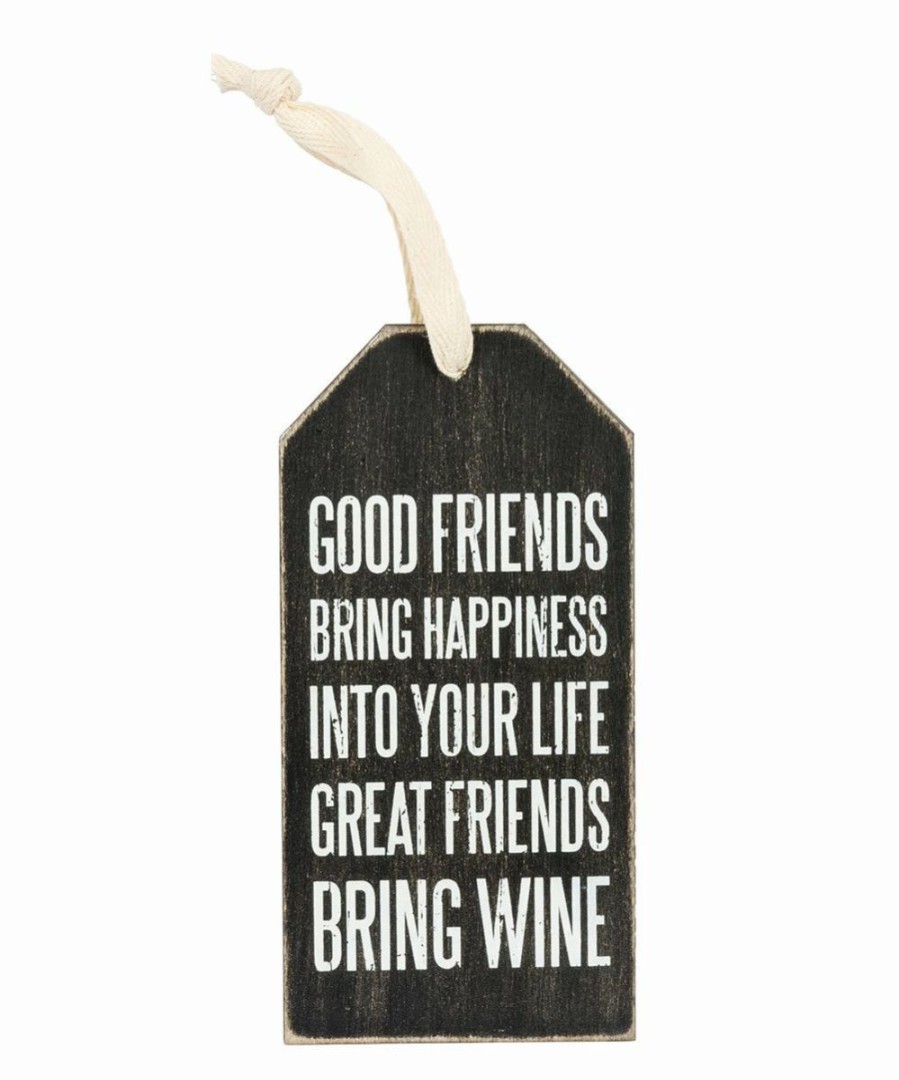 New * New Primitives By Kathy Black & White 'Great Friends Bring Wine' Bottle Tag