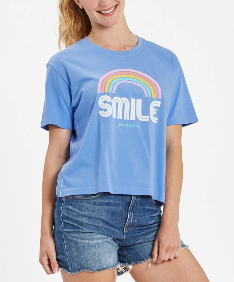 Clearance * Brand New Life Is Good Cornflower Blue 'Smile' Short-Sleeve Boxy Tee Women