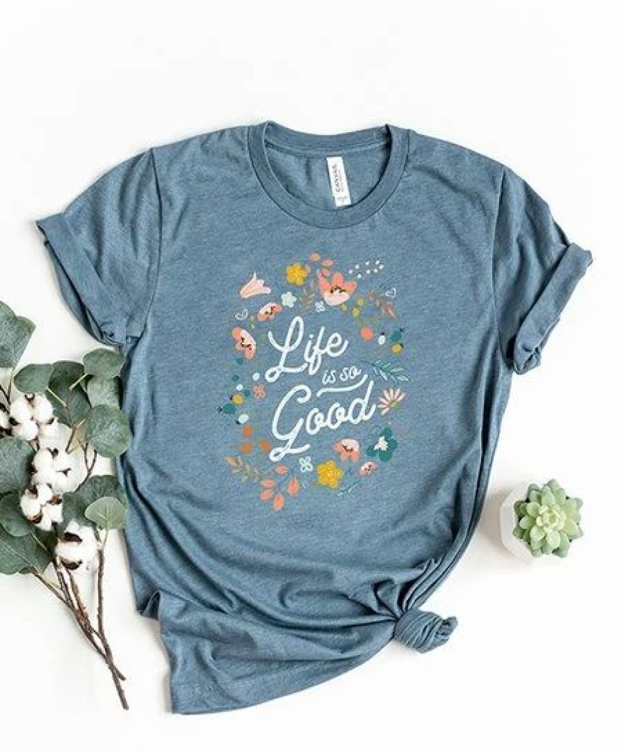 Online * Cheapest Simply Sage Market Slate & White 'Life Is So Good' Floral Crewneck Tee Women