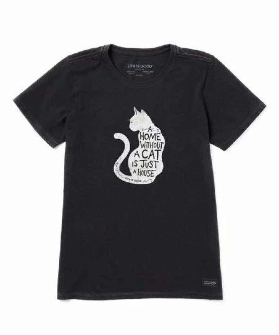 Hot * Brand New Life Is Good Jet Black 'A Home Without A Cat' Crusher Crewneck Tee Plus