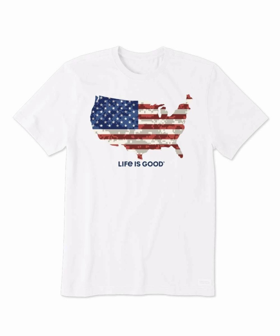 New * Best Sale Life Is Good Cloud White 'Life Is Good' America Crusher Crewneck Tee Men