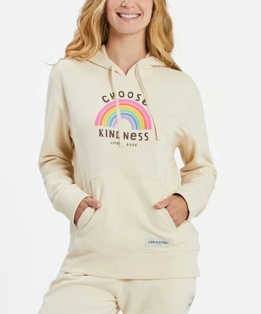 New * Top 10 Life Is Good Putty White 'Kindness' Simply True Hoodie Women