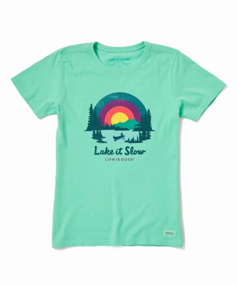 Clearance * Cheap Life Is Good Spearmint Green 'Lake It Slow' Logo Crewneck Tee Women & Plus