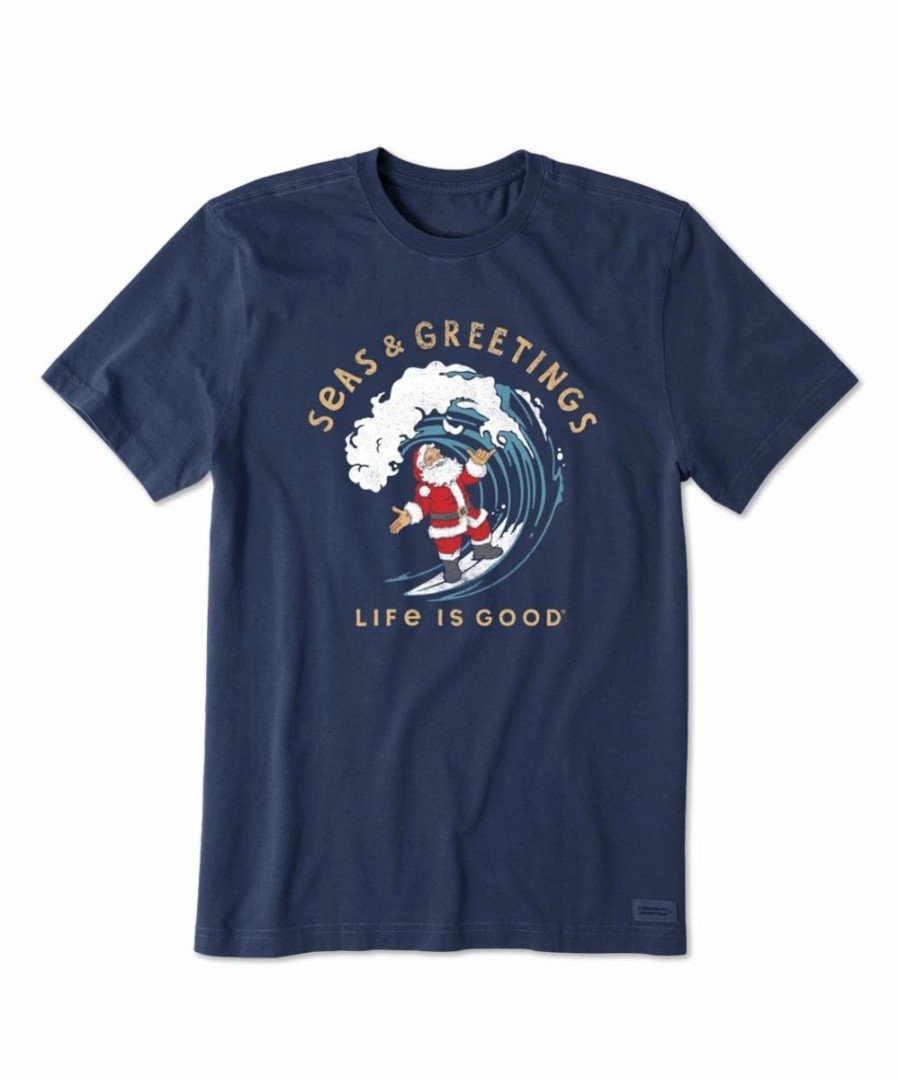 Wholesale * Best Deal Life Is Good Darkest Blue 'Seas & Greetings' Crusher Crewneck Tee Men