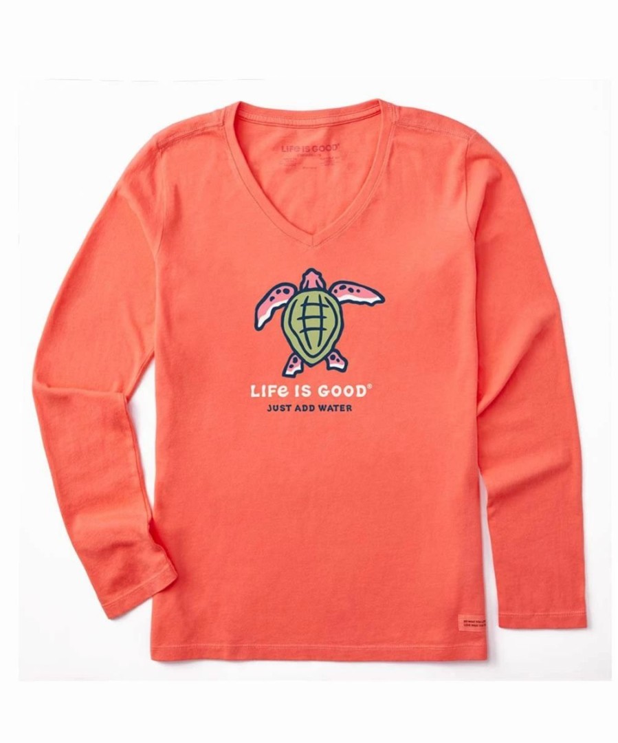 Online * Deals Life Is Good Mango Orange 'Just Add Water' Turtle V-Neck Long-Sleeve Tee Women