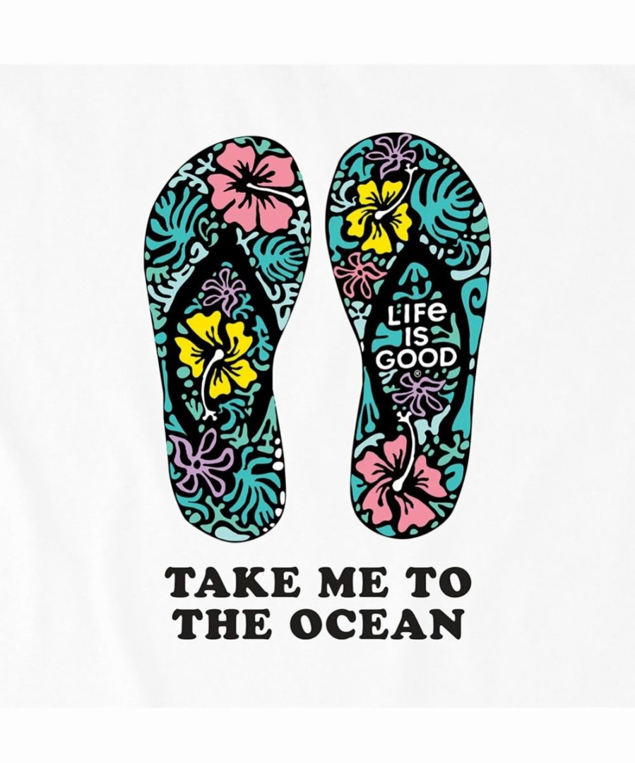 New * Budget Life Is Good Cloud White 'Take Me To The Ocean' Crusher Crewneck Tee Women & Plus