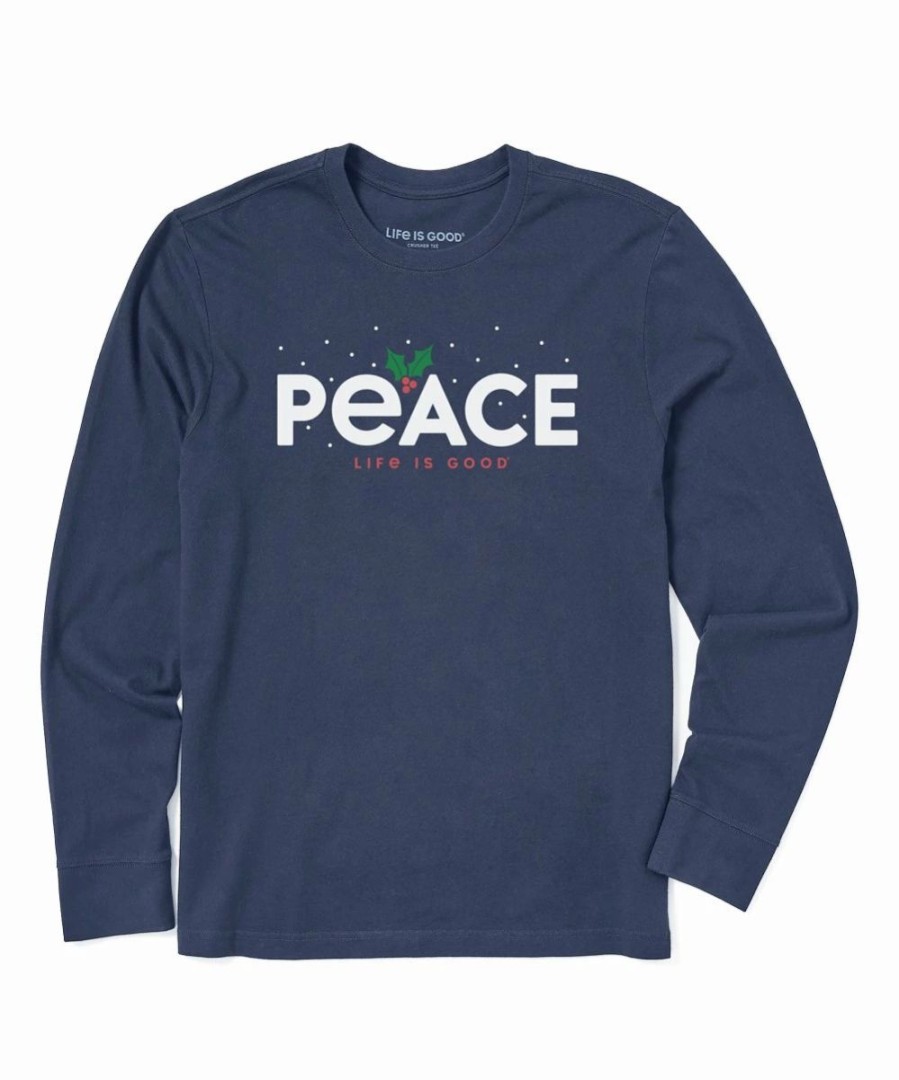 Hot * Outlet Life Is Good Darkest Blue 'Peace' Mistletoe Crusher Long-Sleeve Tee Men