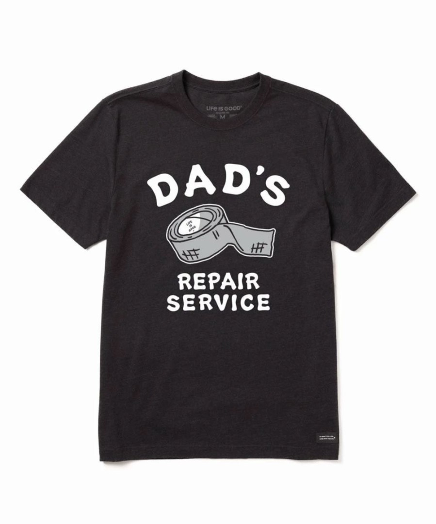 New * Deals Life Is Good Jet Black Duct Tape 'Dad'S Repair Service' Logo Crewneck Tee Men