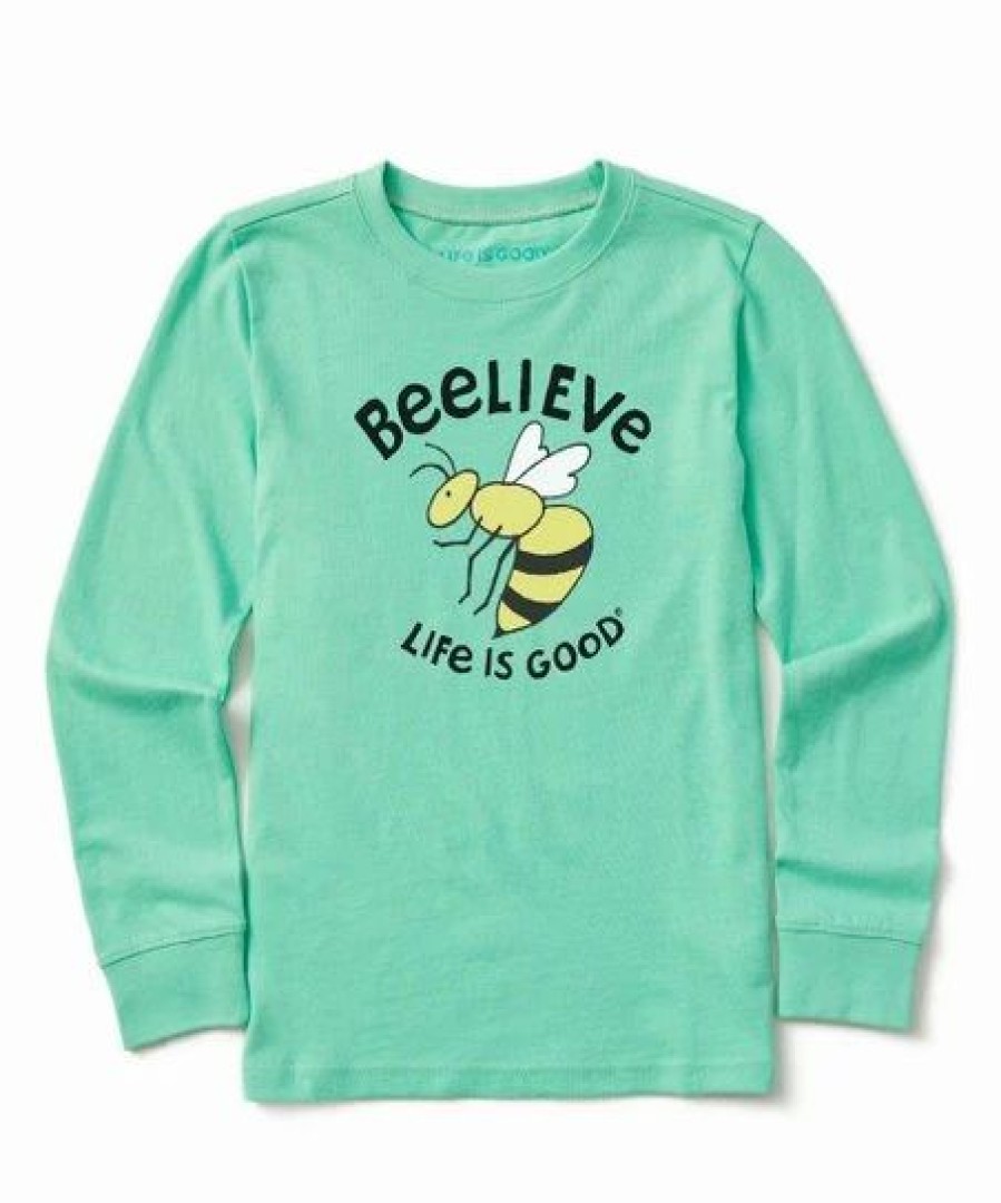 Best * Best Pirce Life Is Good Spearmint Green 'Beelieve' Long-Sleeve Crusher Crewneck Tee Kids