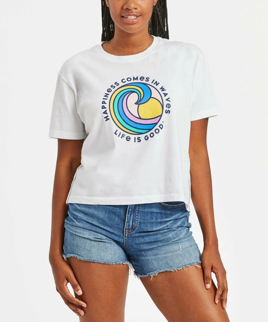 Wholesale * Coupon Life Is Good Cloud White 'Happiness Comes In Waves' Short-Sleeve Boxy Tee Women