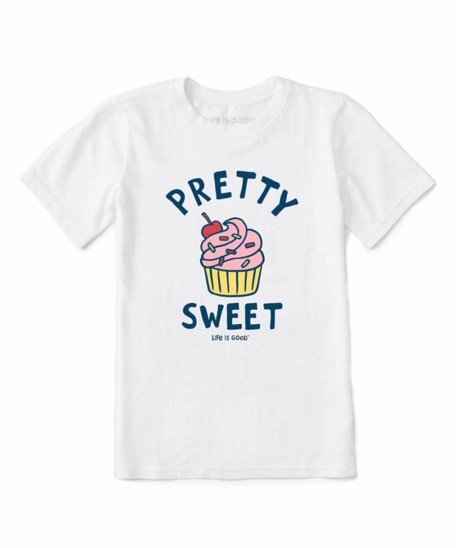 Online * Promo Life Is Good Cloud White 'Pretty Sweet' Cupcake Logo Crewneck Tee Kids