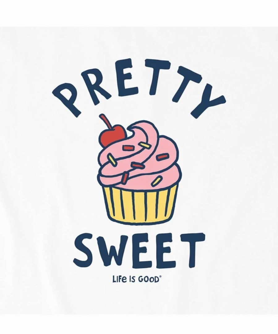 Online * Promo Life Is Good Cloud White 'Pretty Sweet' Cupcake Logo Crewneck Tee Kids