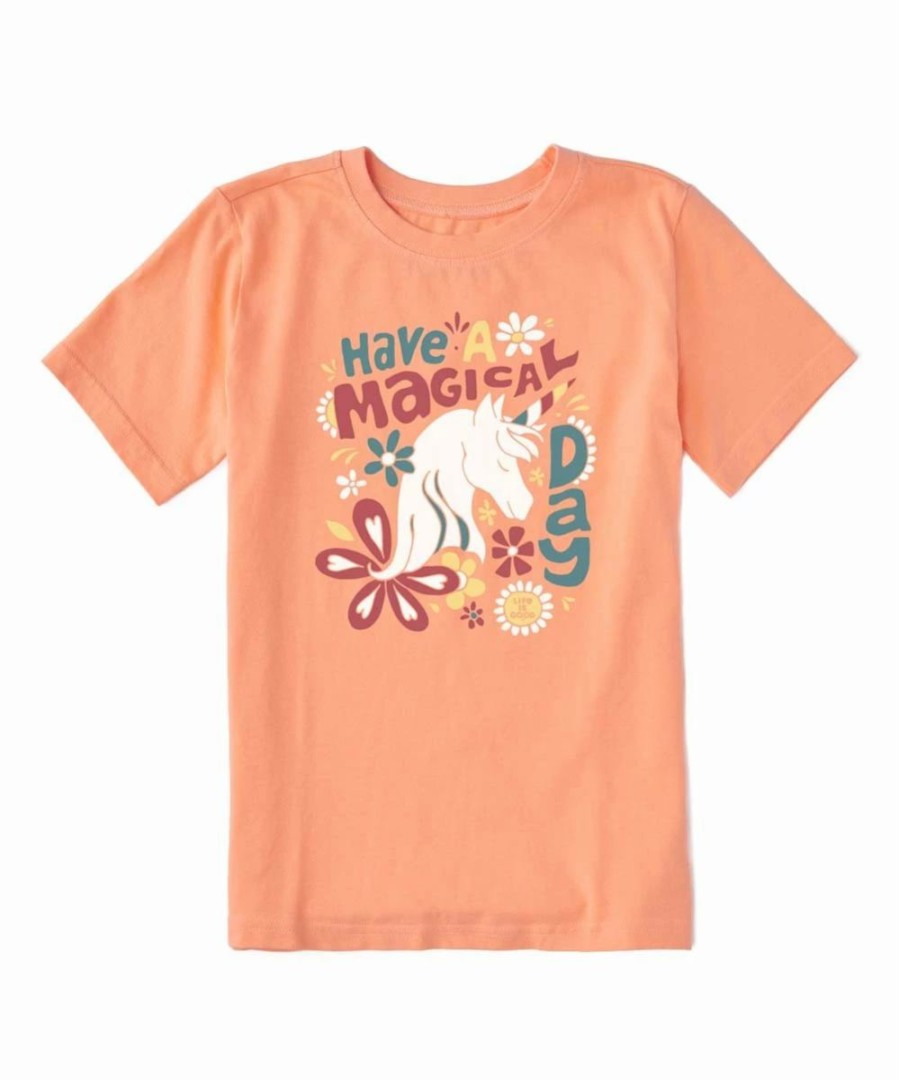 Clearance * Best Pirce Life Is Good Canyon Orange 'Have A Magical Day' Unicorn Logo Crewneck Tee Girls