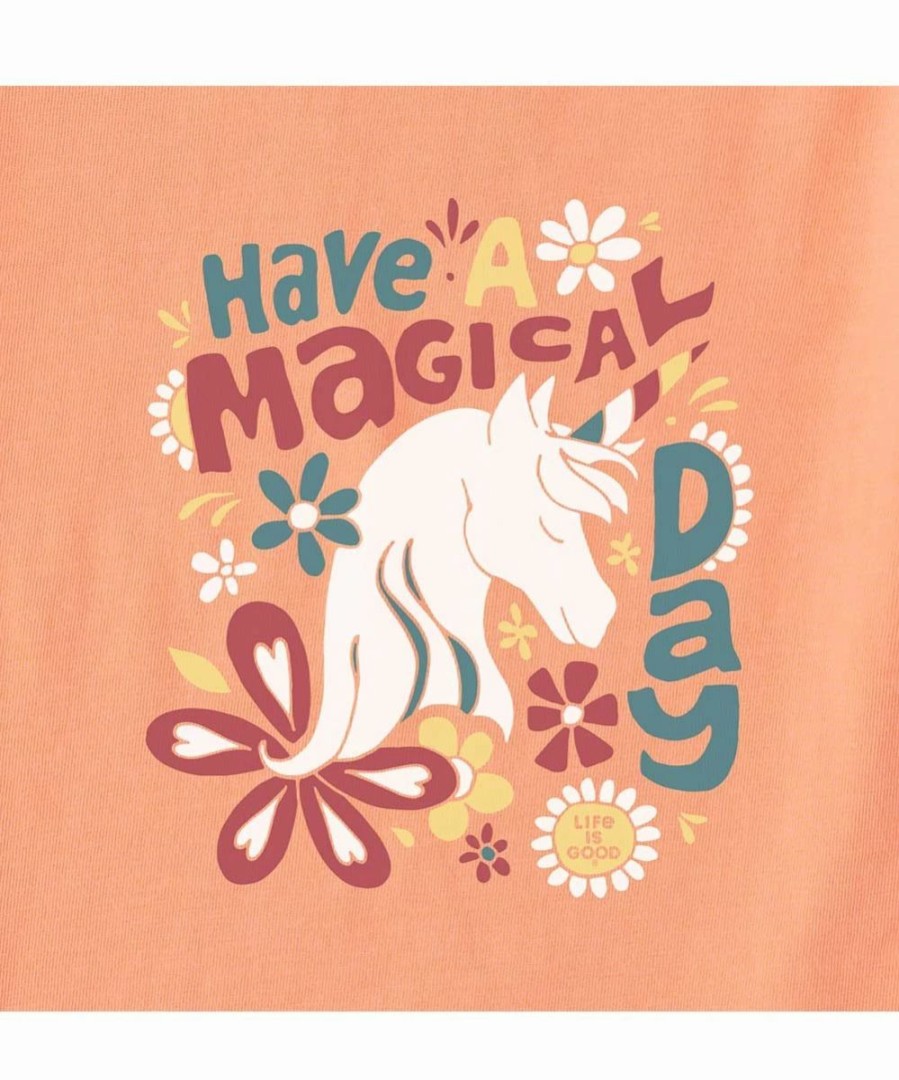 Clearance * Best Pirce Life Is Good Canyon Orange 'Have A Magical Day' Unicorn Logo Crewneck Tee Girls