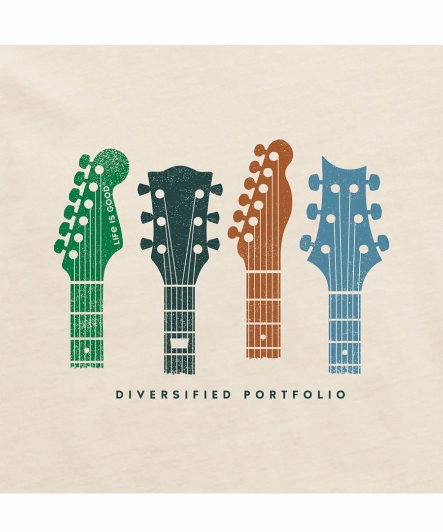 Best * Discount Life Is Good Putty White 'Diversified Portfolio' Guitar Crusher Crewneck Tee Men