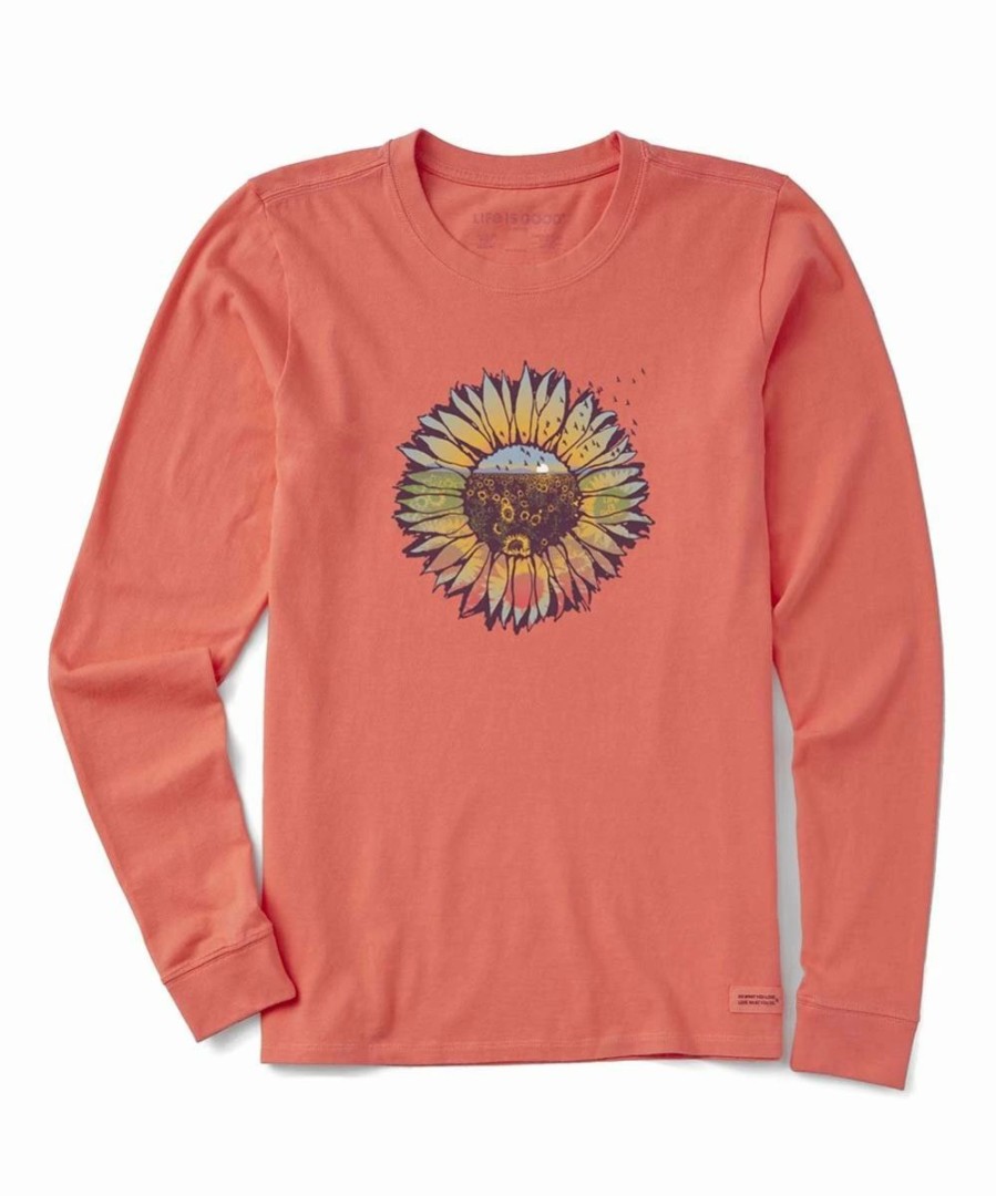 Wholesale * Hot Sale Life Is Good Mango Orange Sunflower Long-Sleeve Crewneck Tee Women