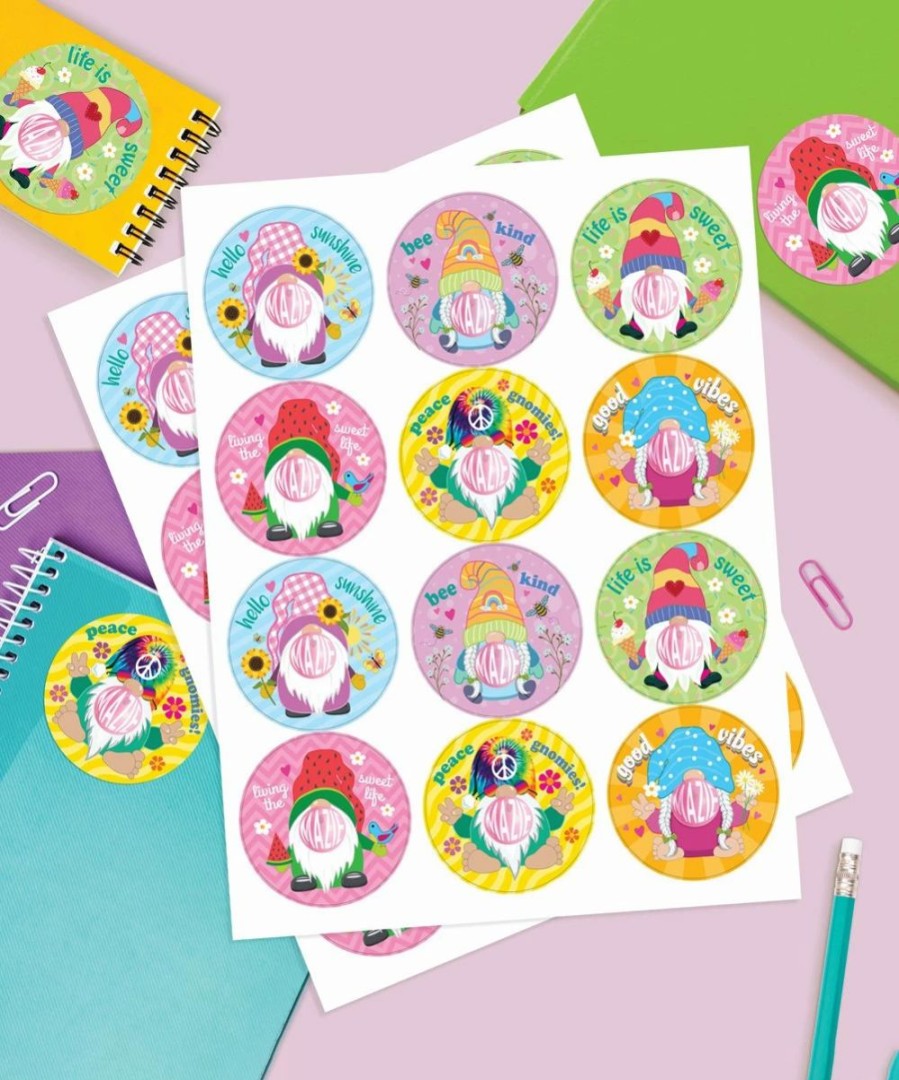 Wholesale * New Personalized Planet Pink & Yellow Bubble Gum Gnome Personalized Sticker Set Of 48