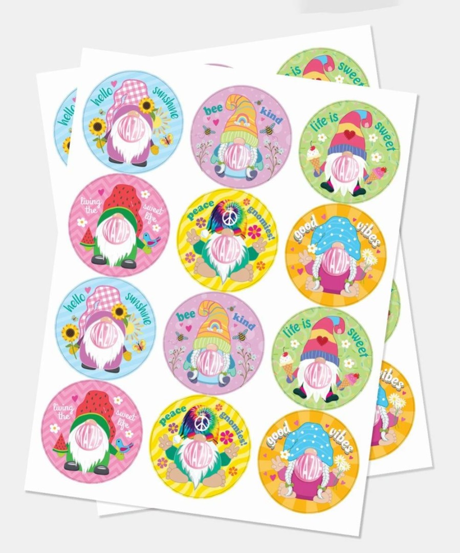 Wholesale * New Personalized Planet Pink & Yellow Bubble Gum Gnome Personalized Sticker Set Of 48