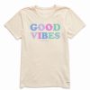 New * Budget Life Is Good Putty White 'Good Vibes' Crusher-Lite Crewneck Tee Plus