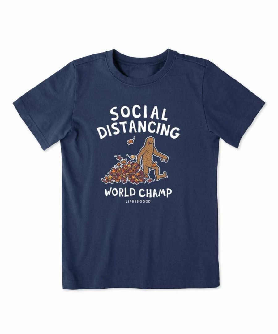 Clearance * Best Deal Life Is Good Darkest Blue Bigfoot 'Social-Distancing' Logo Crewneck Tee Kids