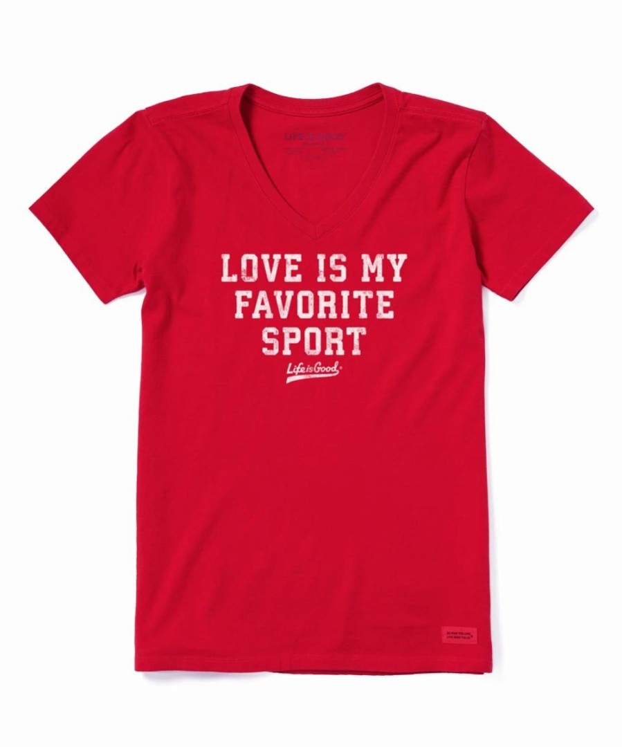 Hot * Best Deal Life Is Good Positive Red 'Love Is My Favorite' Crusher Crewneck Tee Women