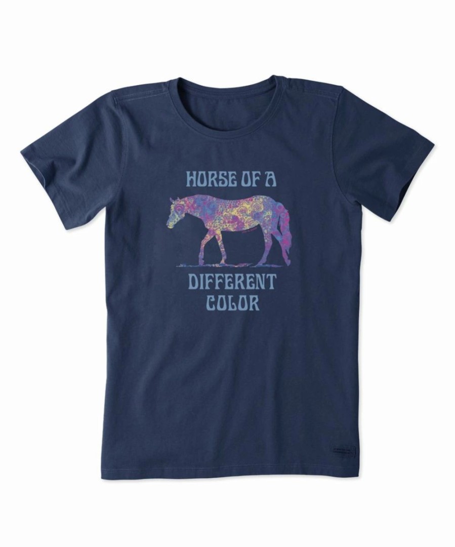 Clearance * Hot Sale Life Is Good Darkest Blue 'Horse Of A Different Color' Crusher Crewneck Tee Women