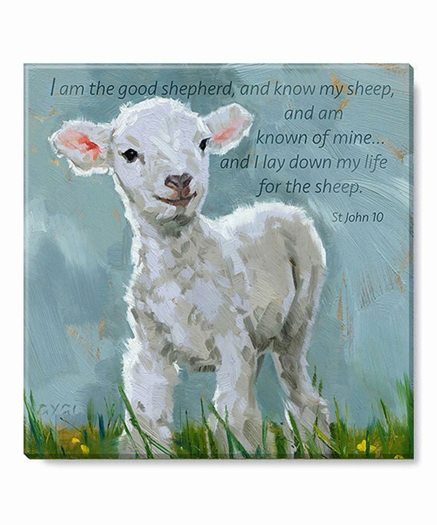 Wholesale * Best Deal Darren Gygi Home Collection Blue 'Good Shepherd' Lamb Giclee Wrapped Canvas