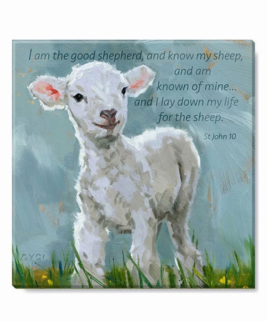 Wholesale * Best Deal Darren Gygi Home Collection Blue 'Good Shepherd' Lamb Giclee Wrapped Canvas