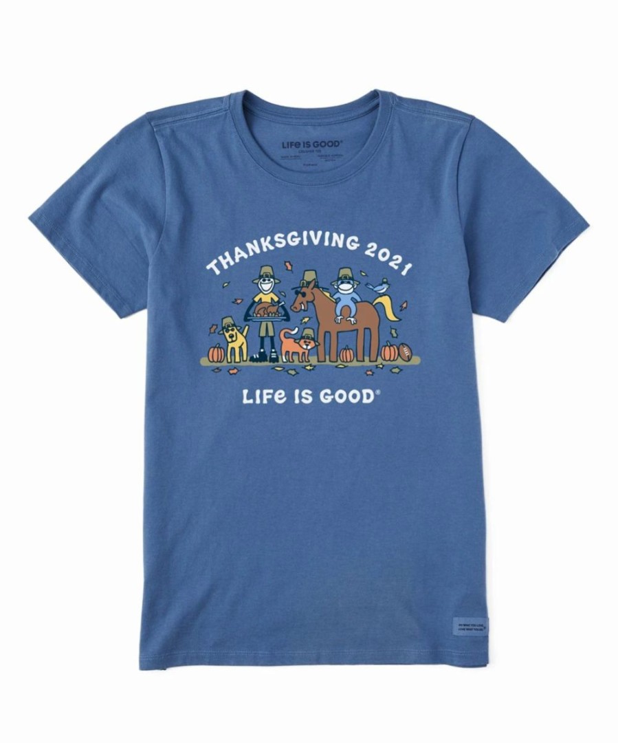 Hot * Best Sale Life Is Good Vintage Blue 'Thanksgiving' Crusher Crewneck Tee Plus