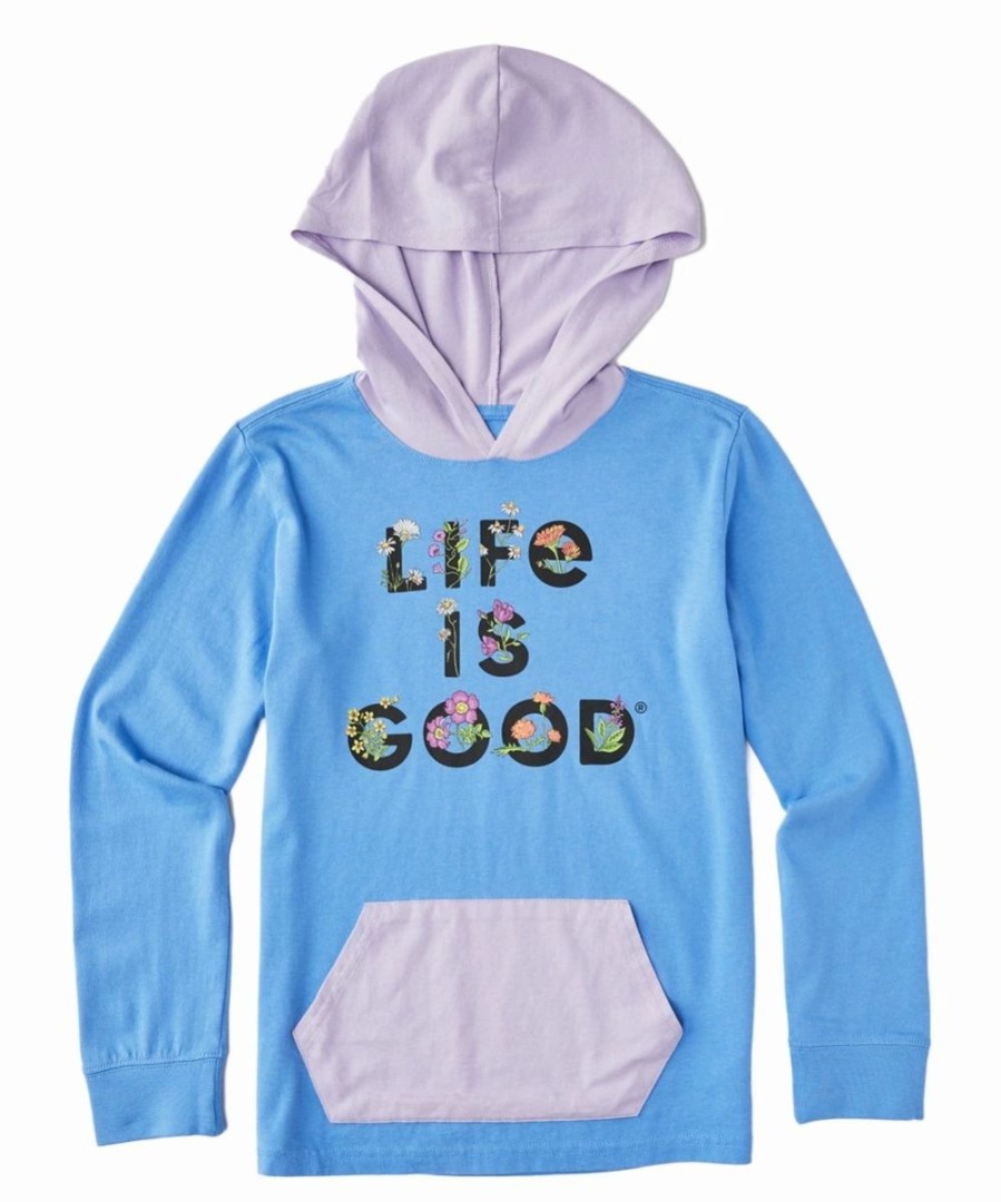 Best * Best Sale Life Is Good Cornflower Blue Crusher Stack Flower Hoodie Kids