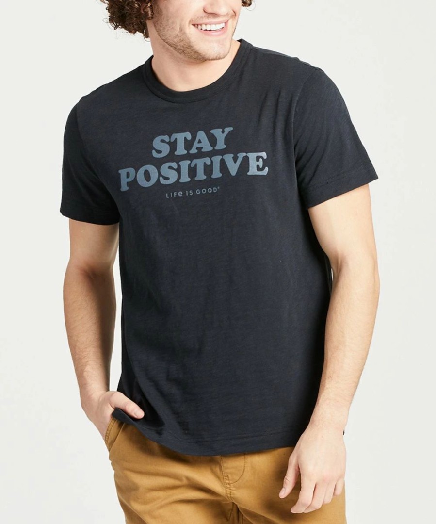 Clearance * Cheapest Life Is Good Jet Black 'Stay Positive' Crewneck Tee Men