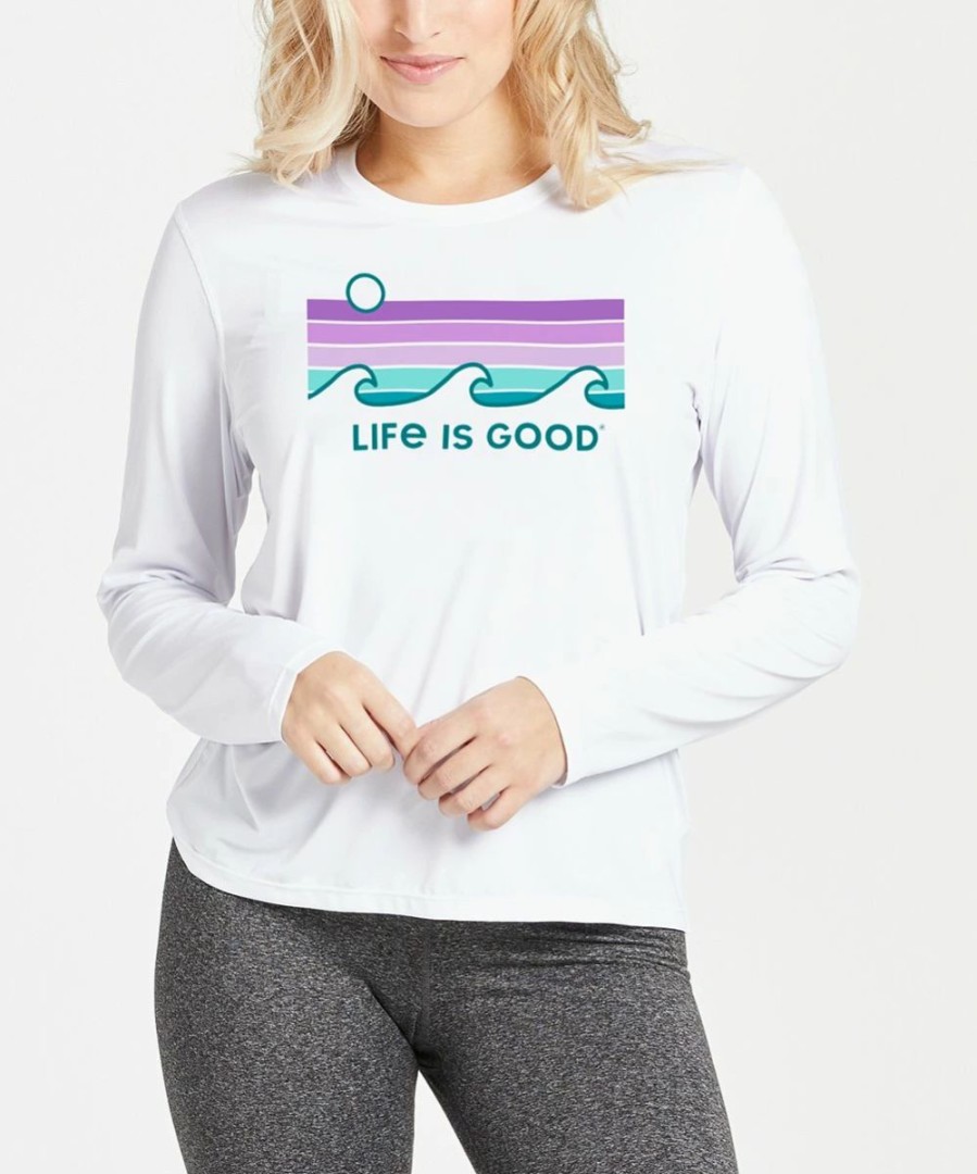 Hot * Coupon Life Is Good Cloud White Cationic Retro Wave Strip Long-Sleeve Crewneck Tee Women & Plus