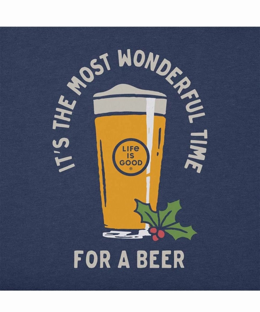 Wholesale * Cheap Life Is Good Darkest Blue 'Wonderful Time For A Beer' Long-Sleeve Tee Men