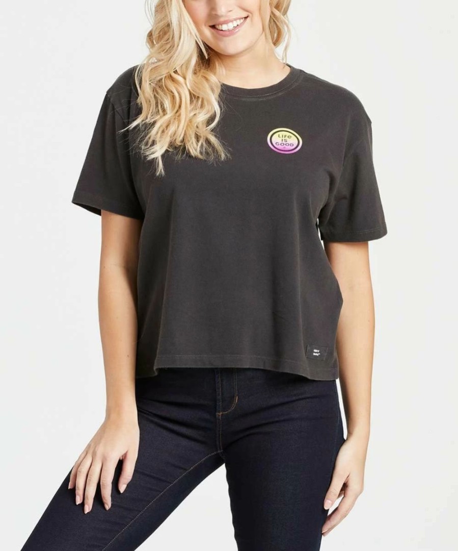 Best * Best Pirce Life Is Good Jet Black 'Happy Camper' Boxy Crusher Crewneck Tee Women