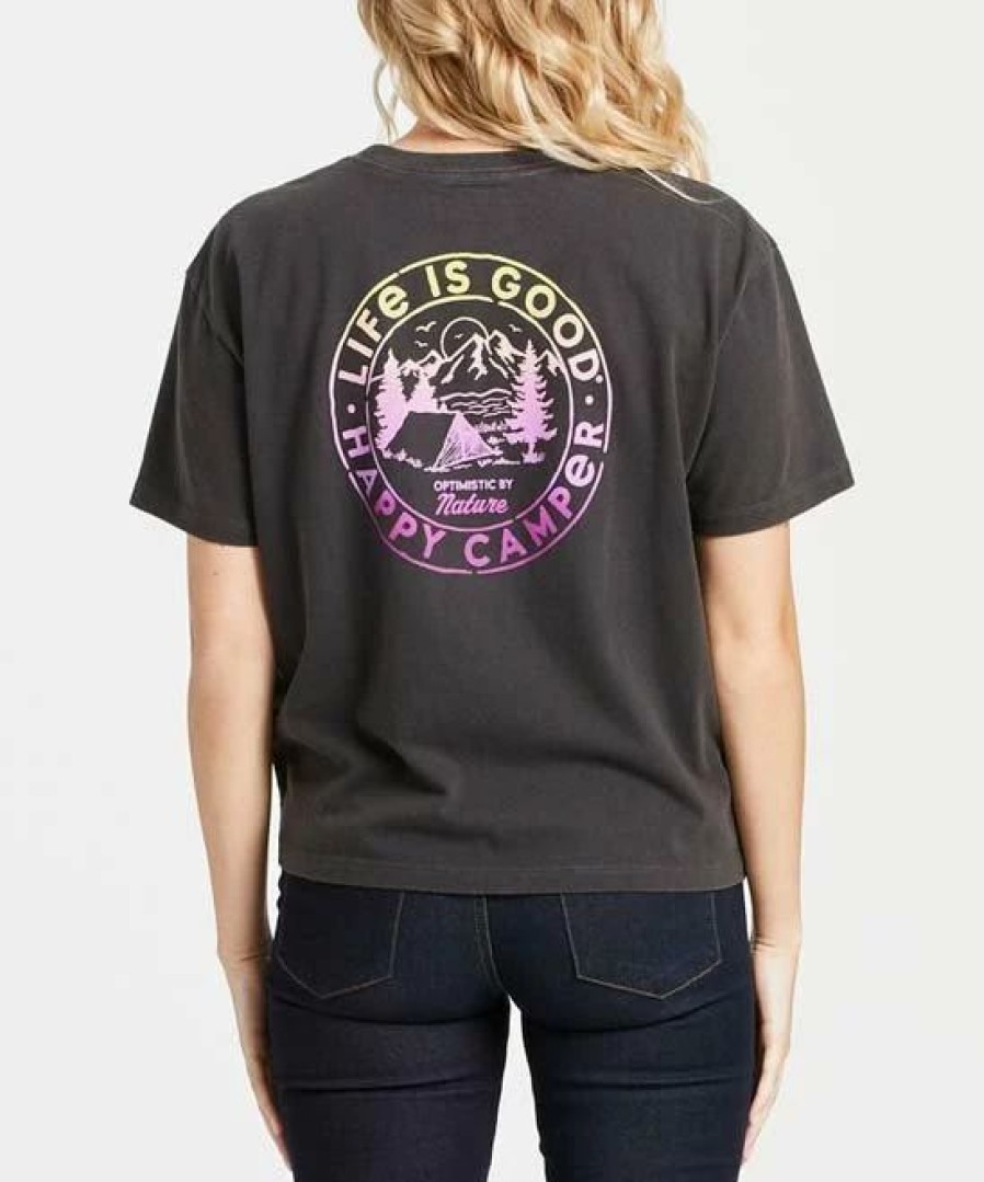 Best * Best Pirce Life Is Good Jet Black 'Happy Camper' Boxy Crusher Crewneck Tee Women