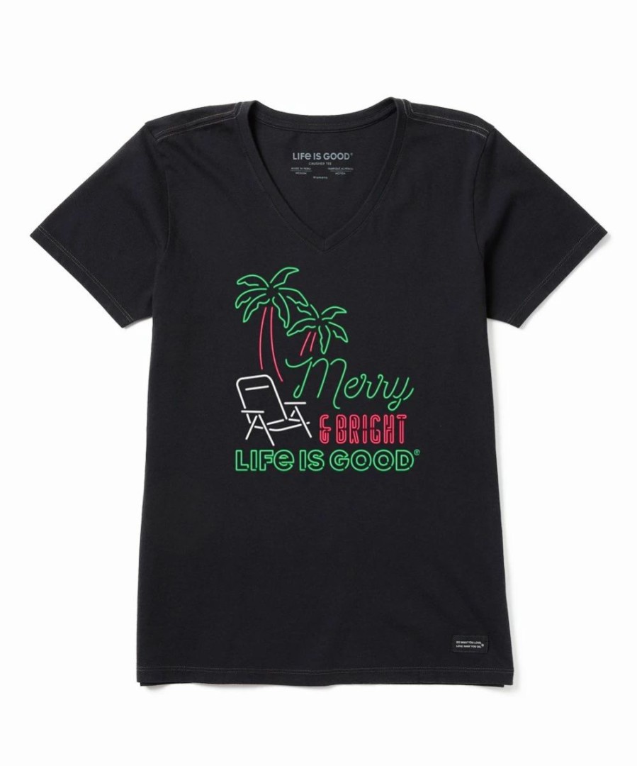 Hot * Flash Sale Life Is Good Jet Black 'Merry & Bright' Neon Crusher V-Neck Tee Women