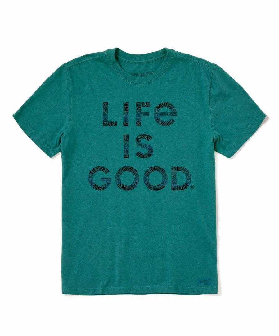 New * Top 10 Life Is Good Spruce Green 'Life Is Good' Crusher Crewneck Tee Men & Big