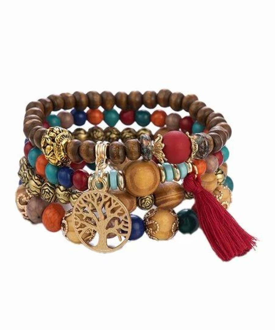 New * Best Sale Lady Arya Blue & Red Tree Of Life Beaded Bracelet Set